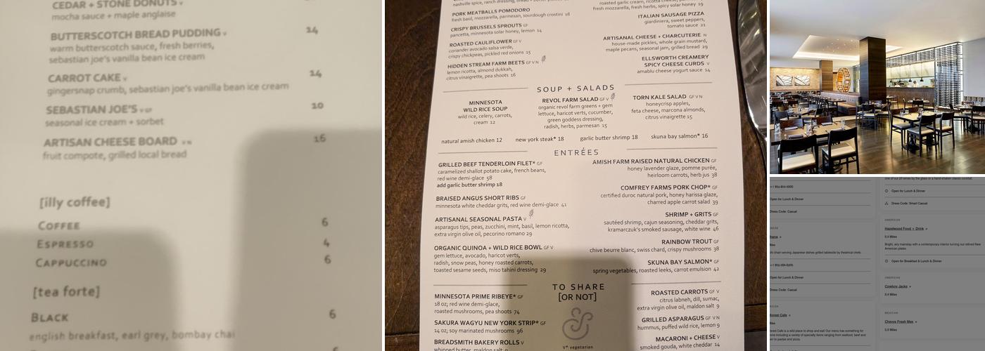 Cedar + Stone, Urban Table Menu