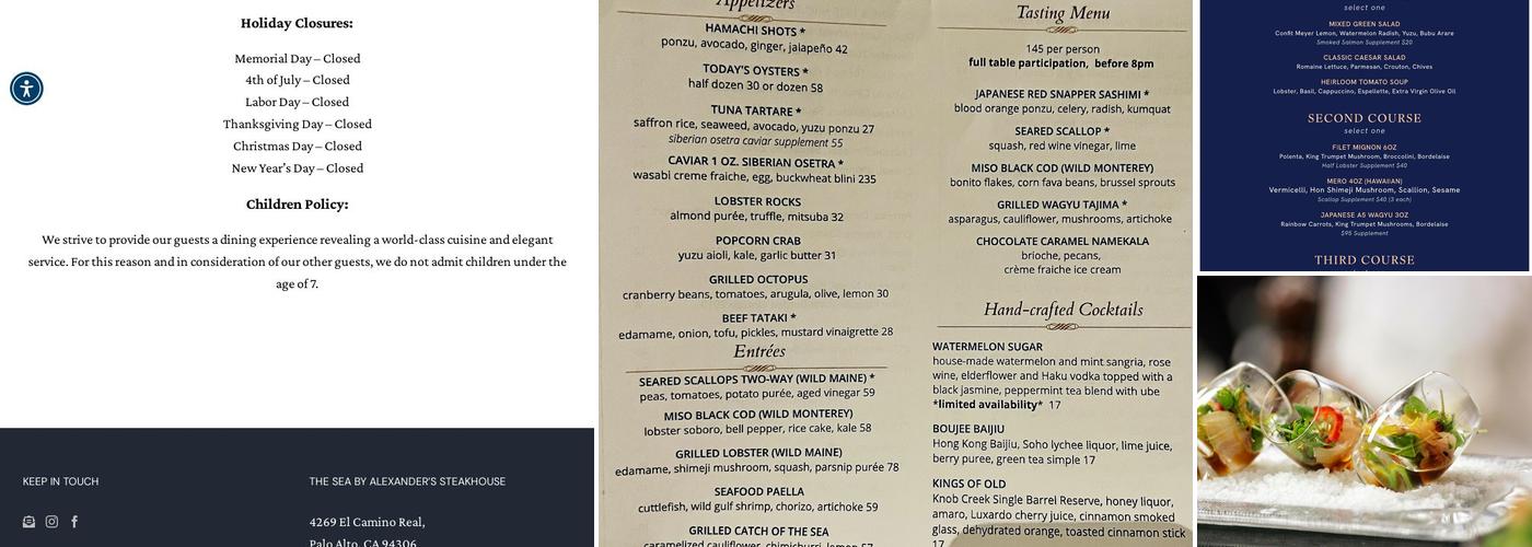The Sea by Alexander's Steakhouse Menu
