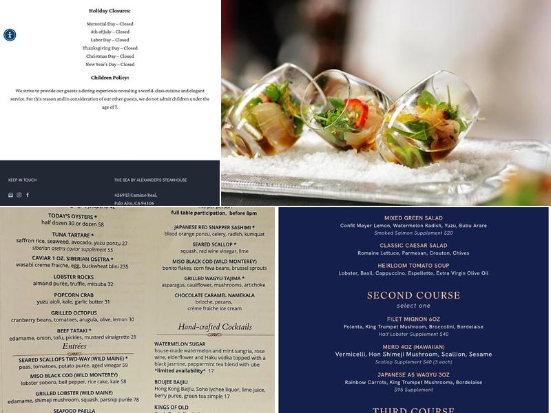 The Sea by Alexander's Steakhouse Menu