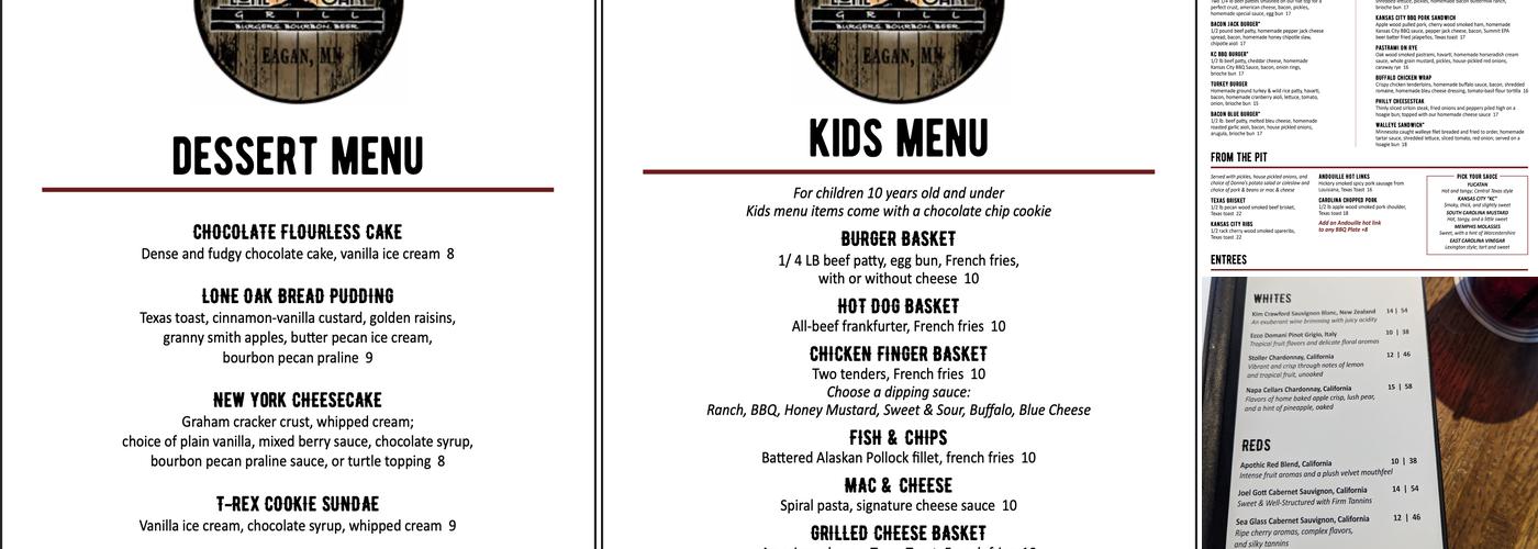 Lone Oak Bar and Grill Menu