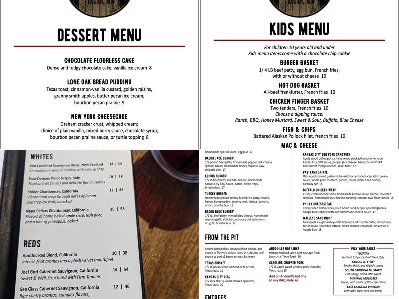 Lone Oak Bar and Grill Menu