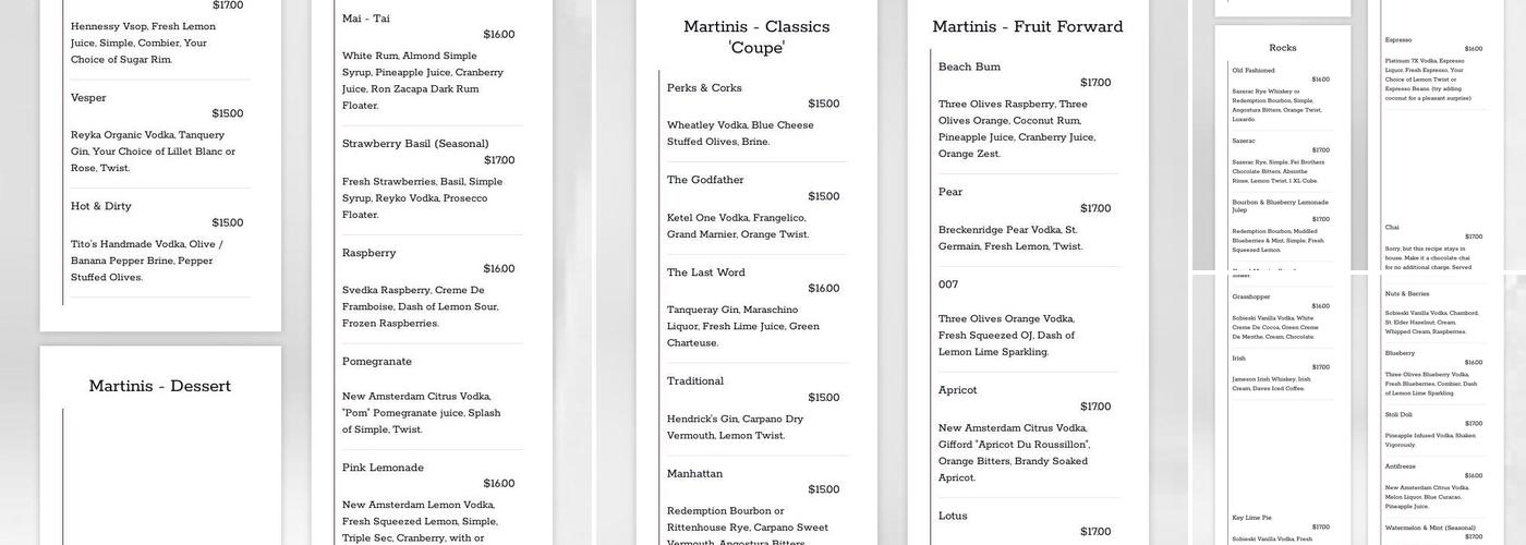 Perks & Corks Menu