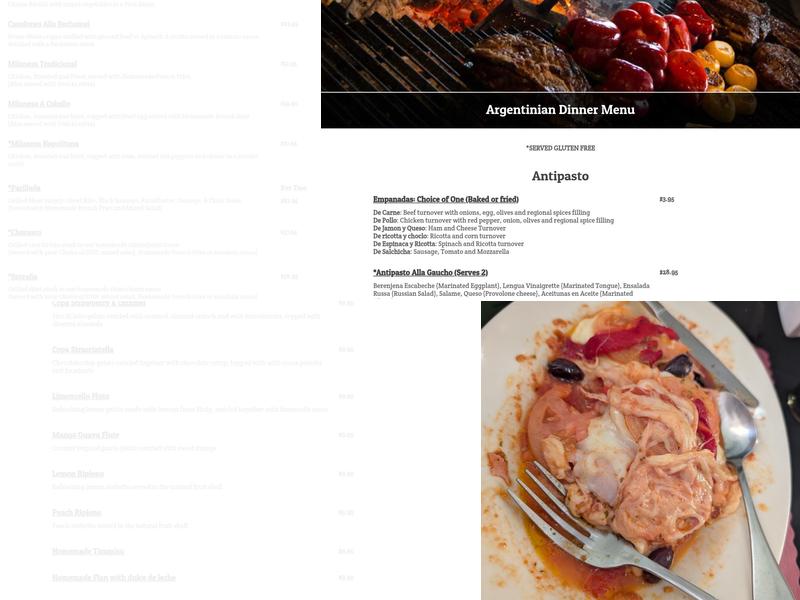 Dicor Italian and Argentinian Restaurant Menu
