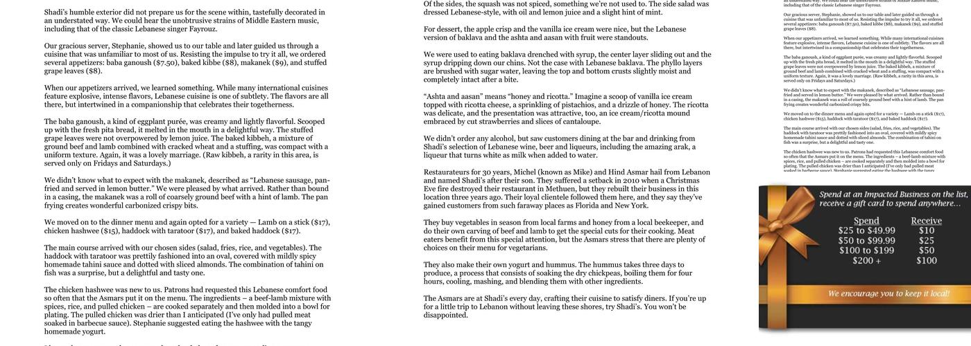 Shadi’s Restaurant and Lounge Menu