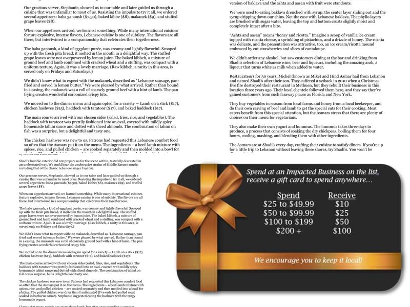 Shadi’s Restaurant and Lounge Menu