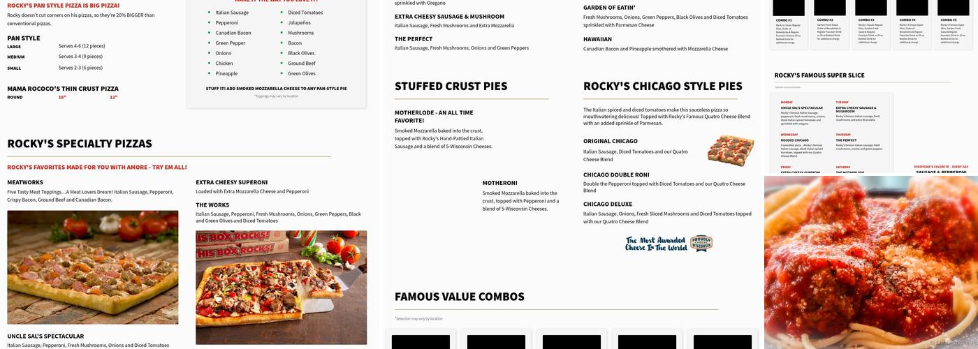 Rocky Rococo Pizza and Pasta Menu