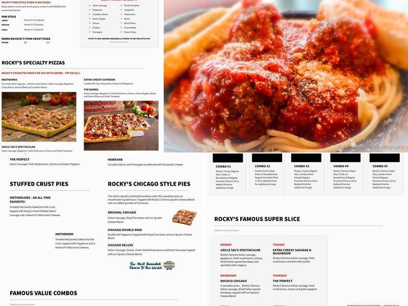 Rocky Rococo Pizza and Pasta Menu