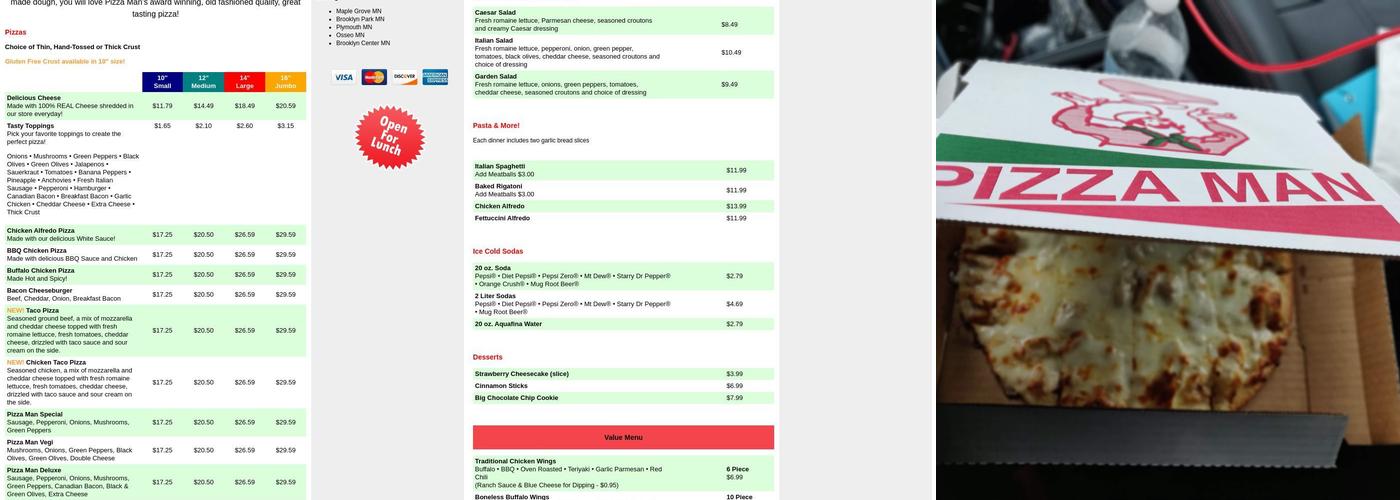 Pizza Man Menu