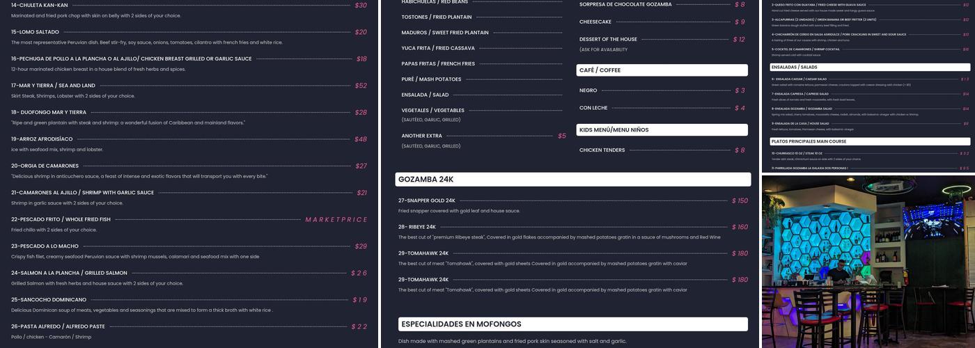 Gozamba Restaurant & Lounge Menu