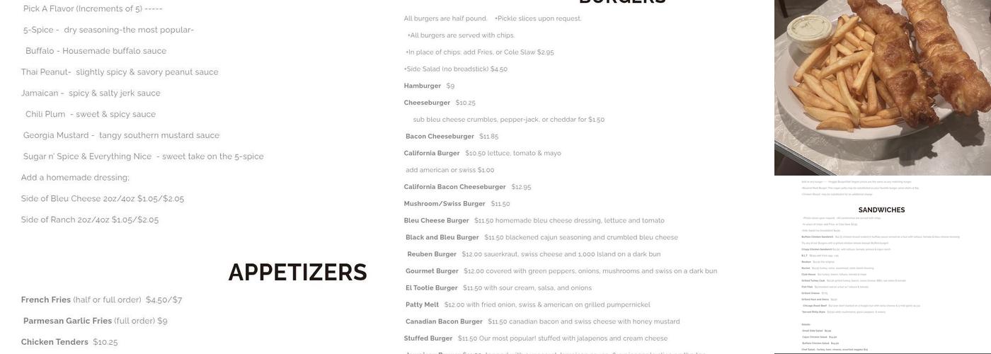 Tooties On Lowry Menu