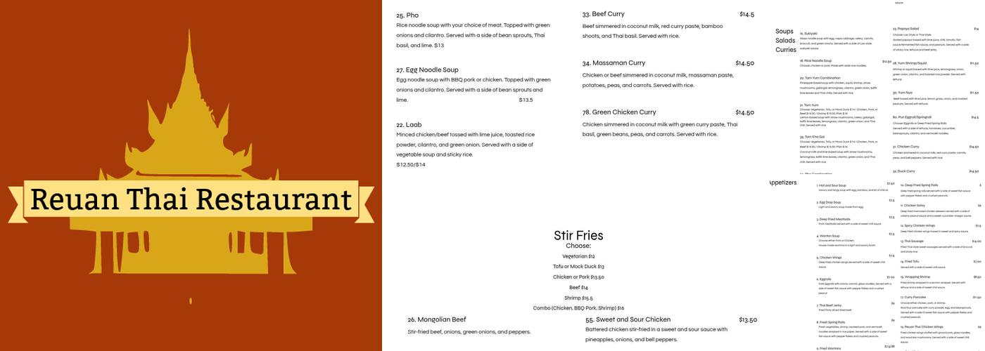 Reuan Thai Restaurant Menu