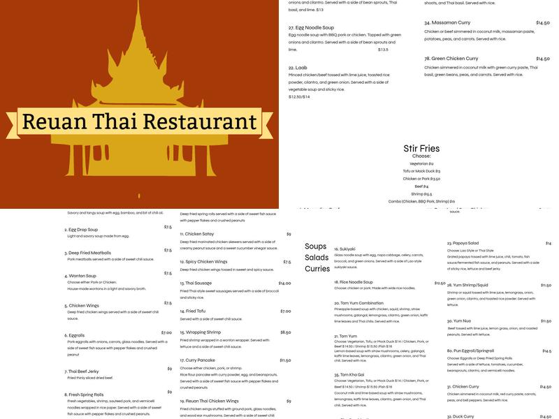 Reuan Thai Restaurant Menu