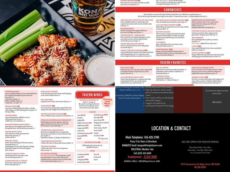 Maple Tavern Menu