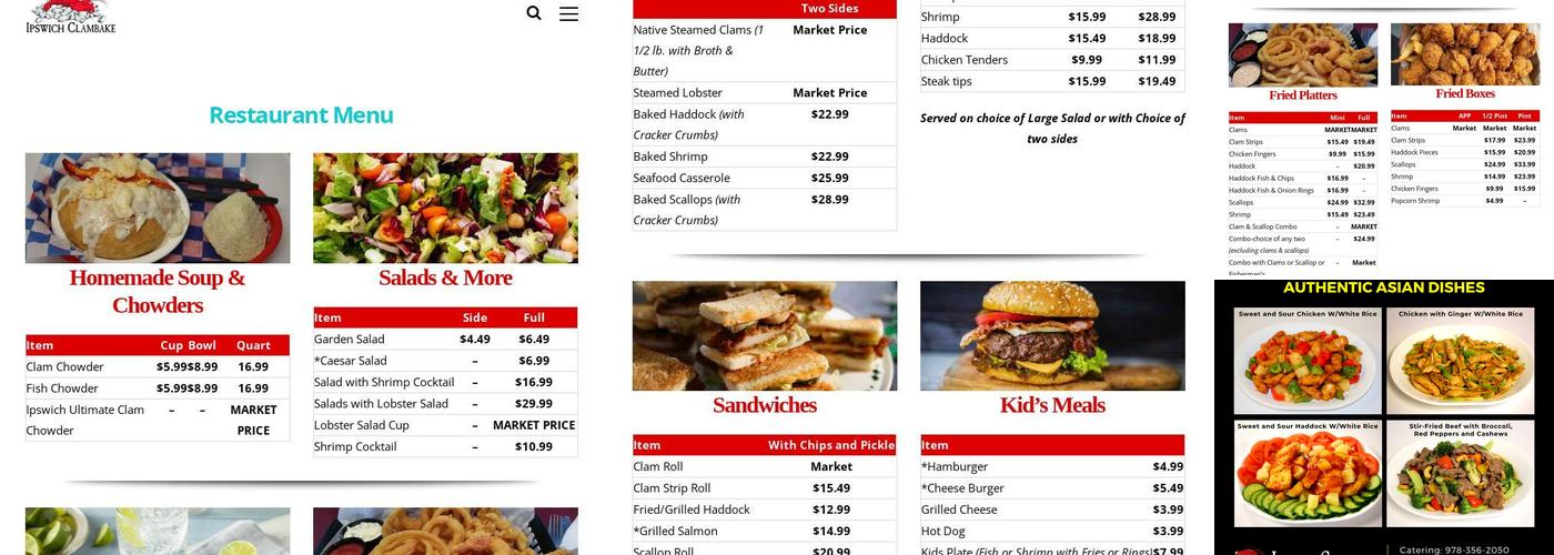 Ipswich Clambake Menu