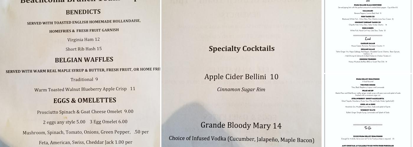 Plum Island Beachcoma Menu