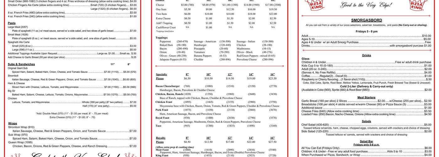 Pizza King of Geneva Menu