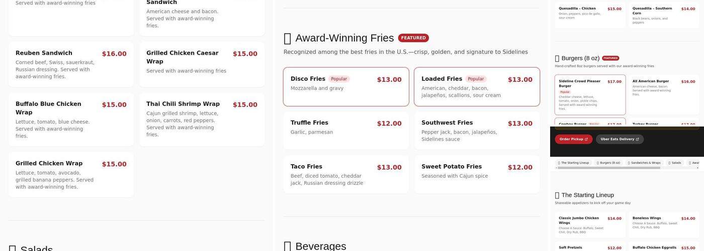 Sidelines Bar & Grill Menu