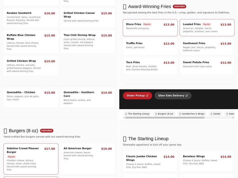 Sidelines Bar & Grill Menu
