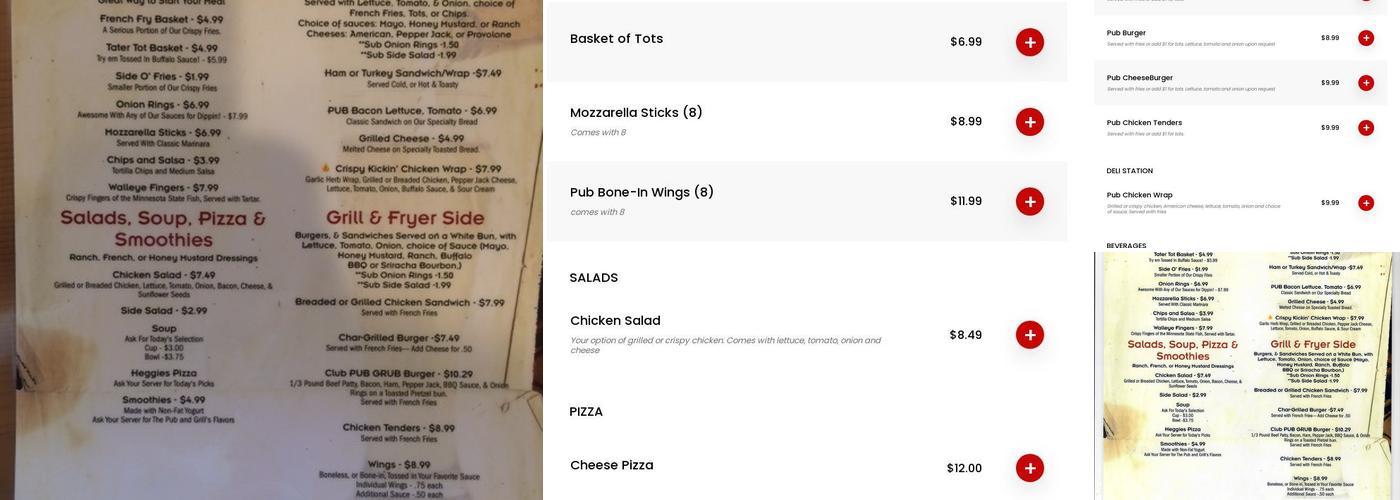 The Club Pub & Grill Menu