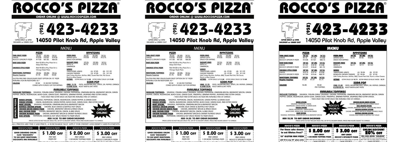 Rocco’s Pizza Apple Valley Menu