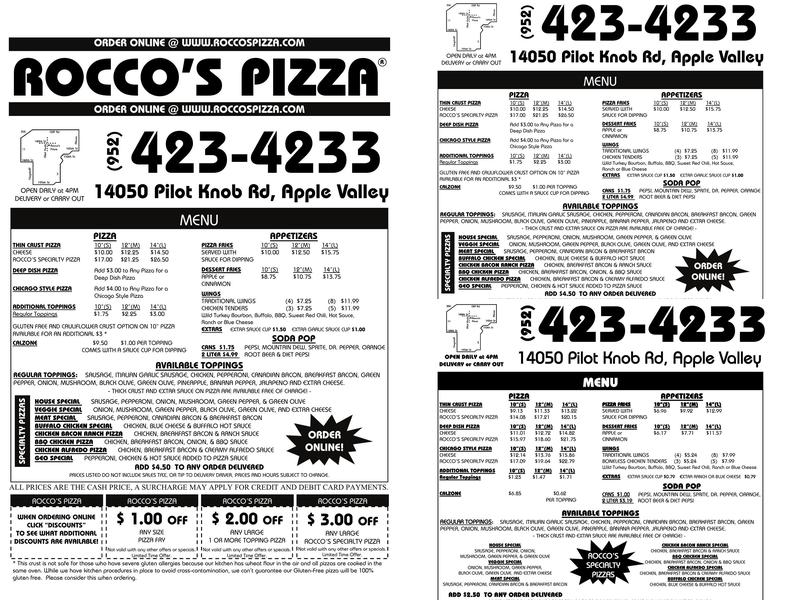 Rocco’s Pizza Apple Valley Menu