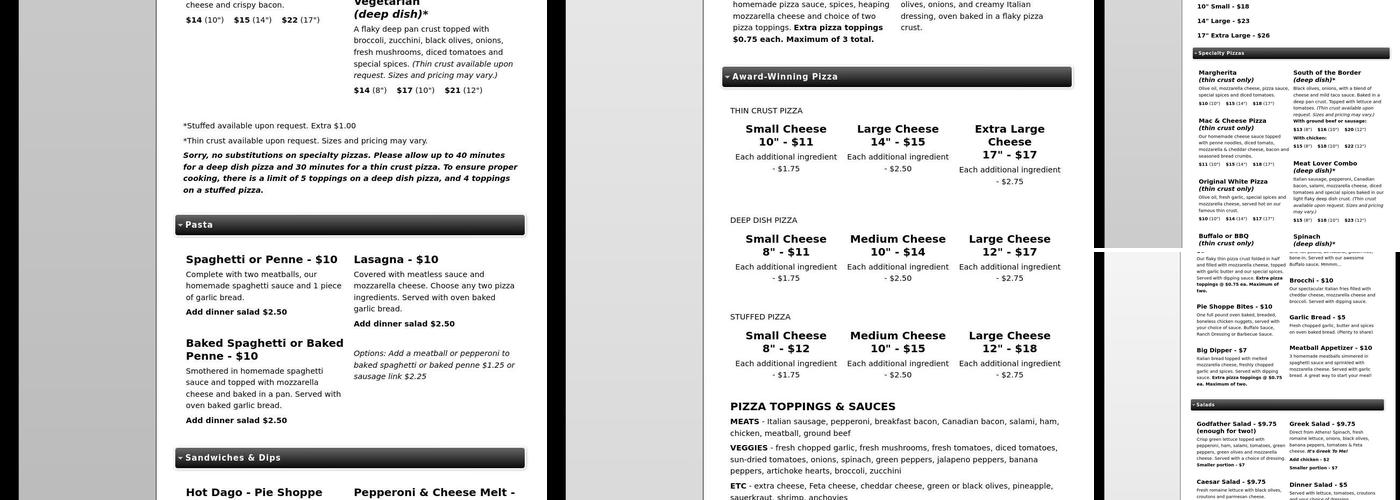 The Italian Pie Shoppe Menu