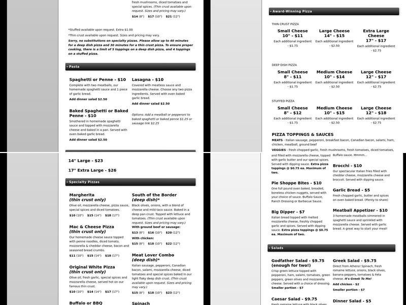 The Italian Pie Shoppe Menu