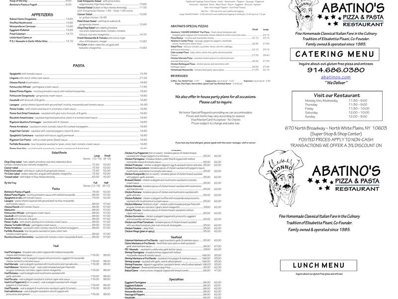 Abatino's Menu