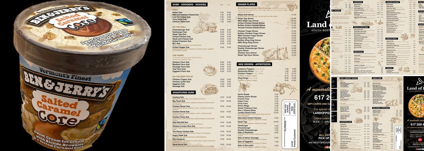 Land of Pizza Menu