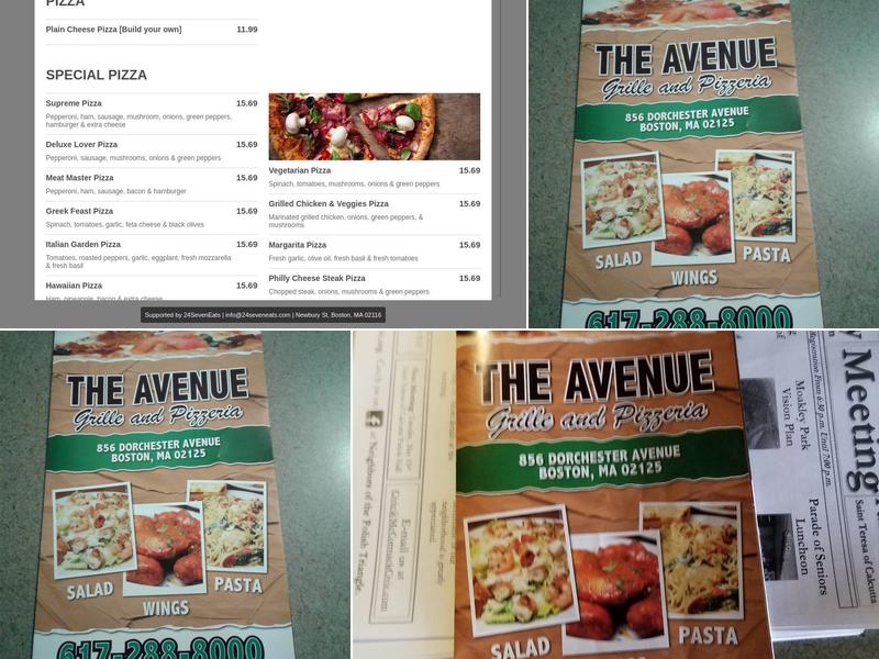 Avenue Grille & Pizzeria Menu