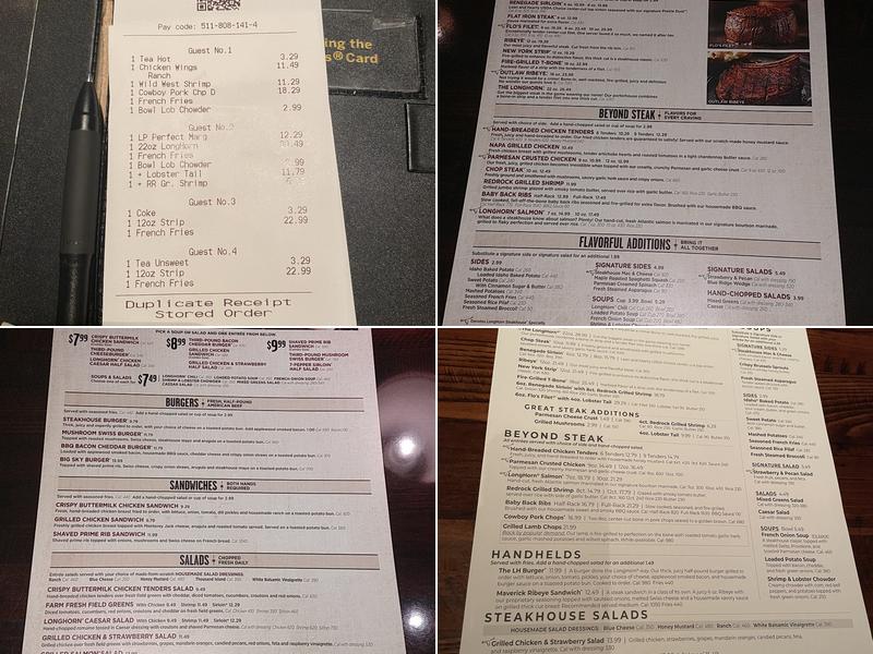 LongHorn Steakhouse Menu