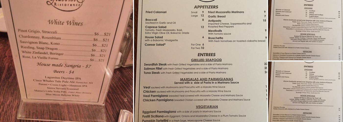 Giacomos Menu