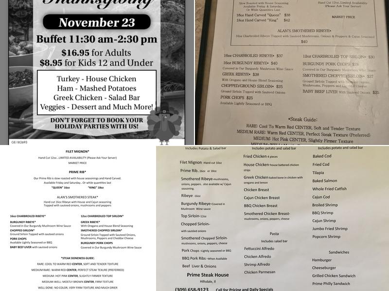 Prime Steak House Menu