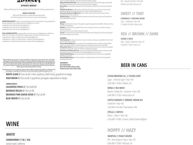 Maverick's Wood Grill Menu