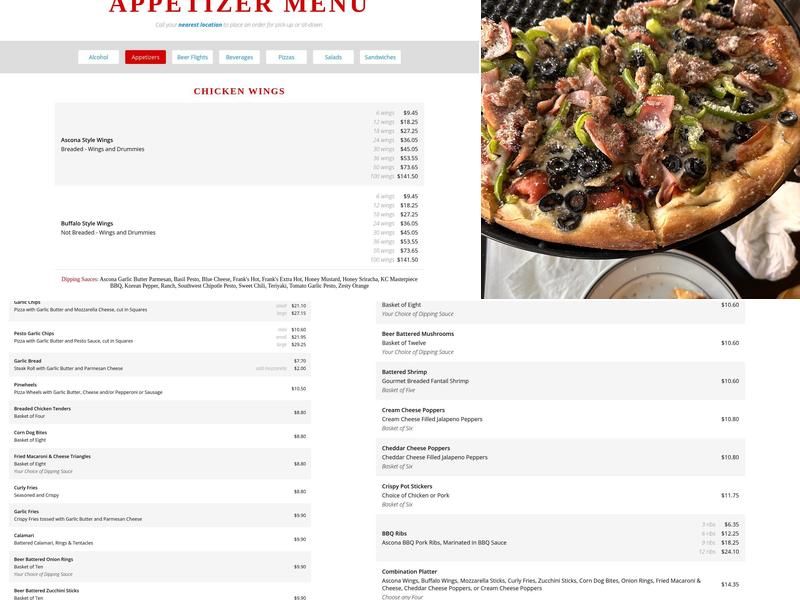 Ascona Pizza Company Menu