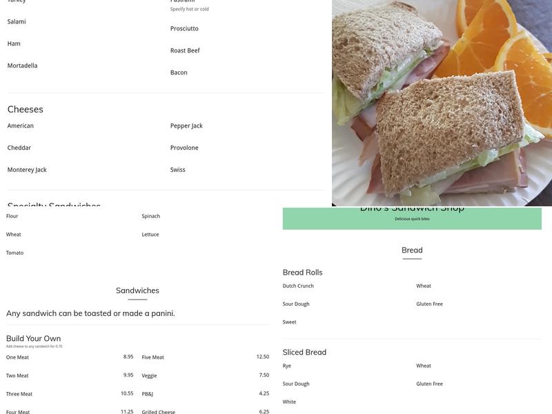Dinos Sandwich Shop Menu