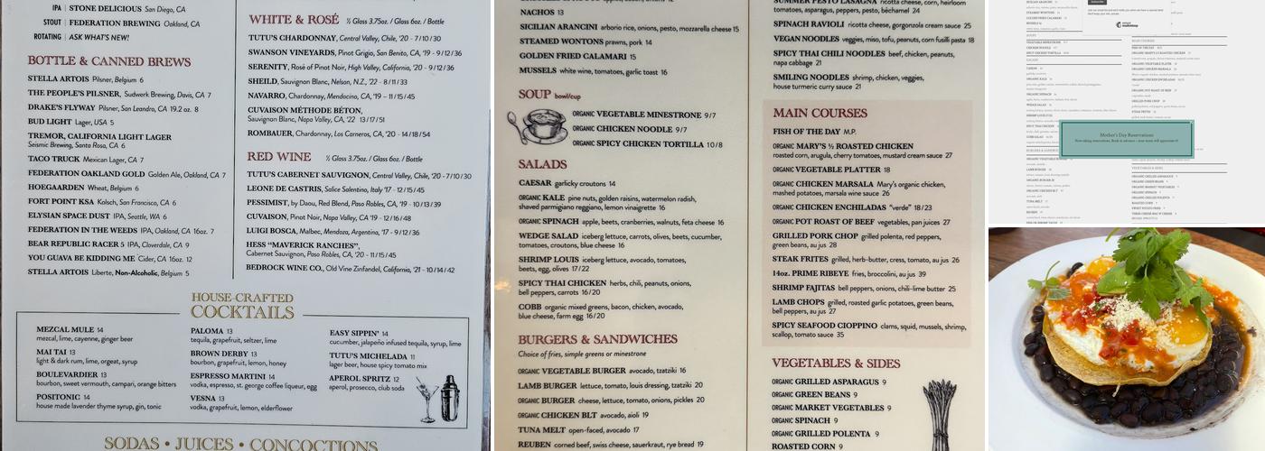 Tutu's Food and Drink Menu