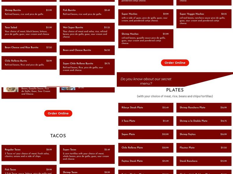 La Taqueria Limón Menu