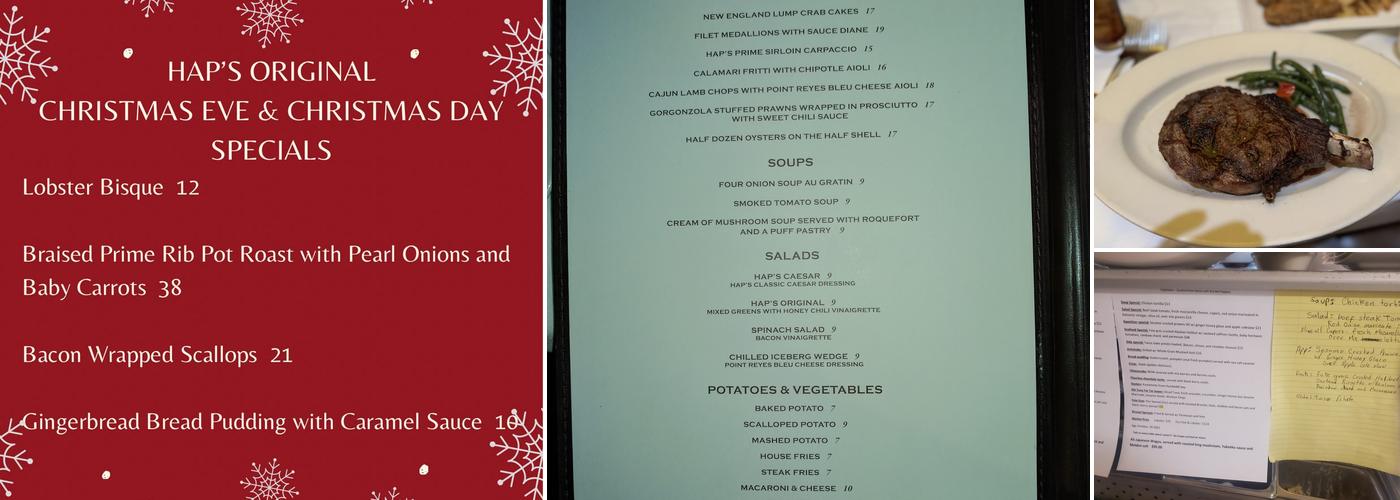 HAP's Original Steaks & Seafood Menu