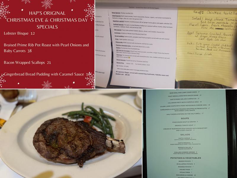 HAP's Original Steaks & Seafood Menu