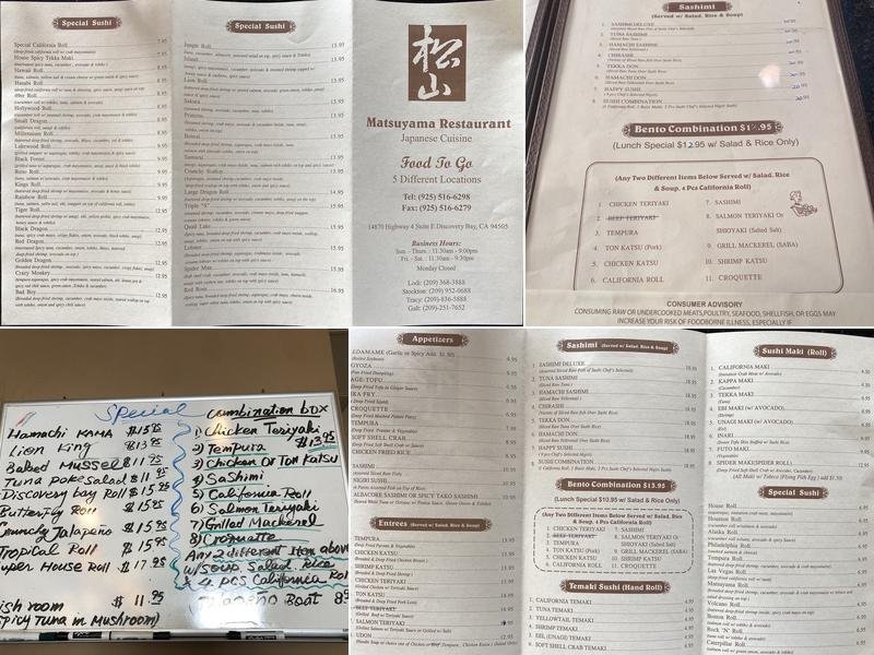 Matsuyama Restaurant Menu