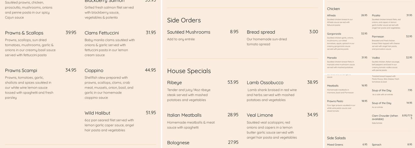 Chianti's Menu