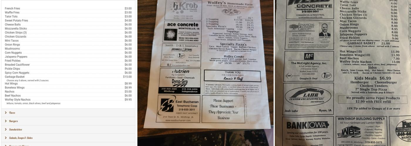 Wolfey's Wapsi Outback Menu