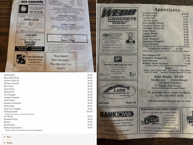 Wolfey's Wapsi Outback Menu