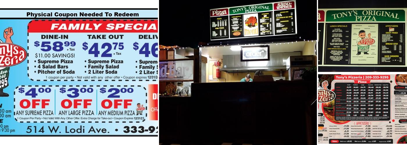 Tony's Pizzeria Menu