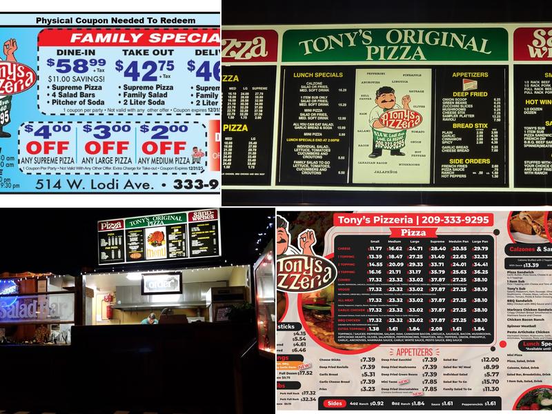 Tony's Pizzeria Menu
