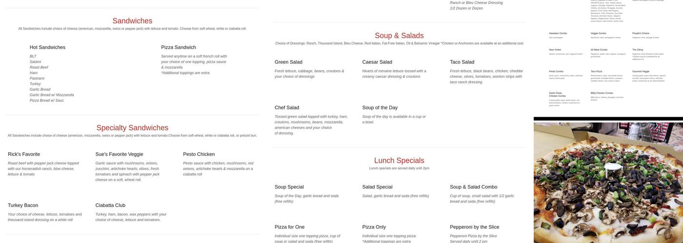 Rick's New York Style Pizza Menu