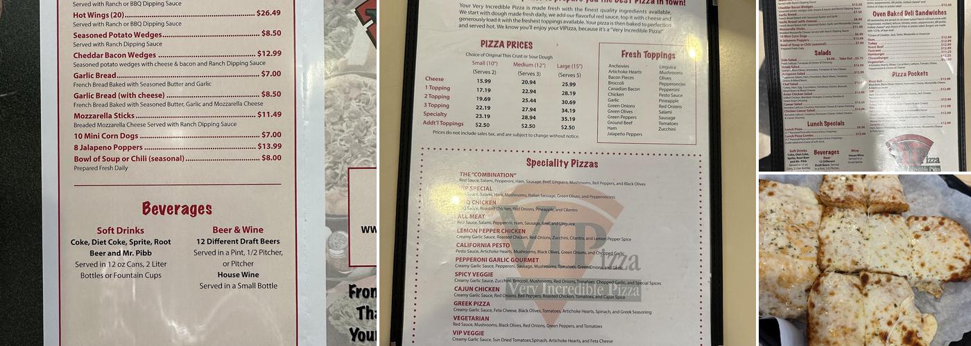Vip Pizza Menu