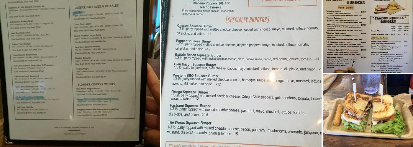 Squeeze Burger and Brew Menu