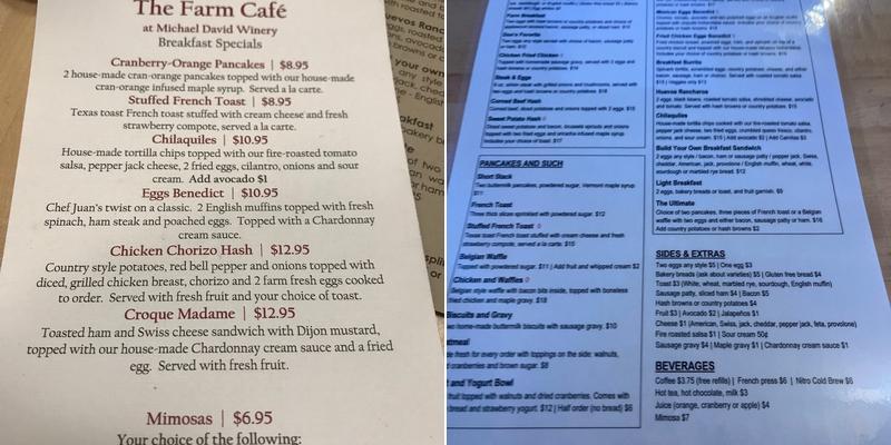 The Farm Cafe at Michael David Winery Menu
